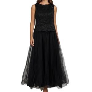 JS Boutique Black Beaded Tulle Gown Sleeveless Formal Dress Zip Back Size 6
